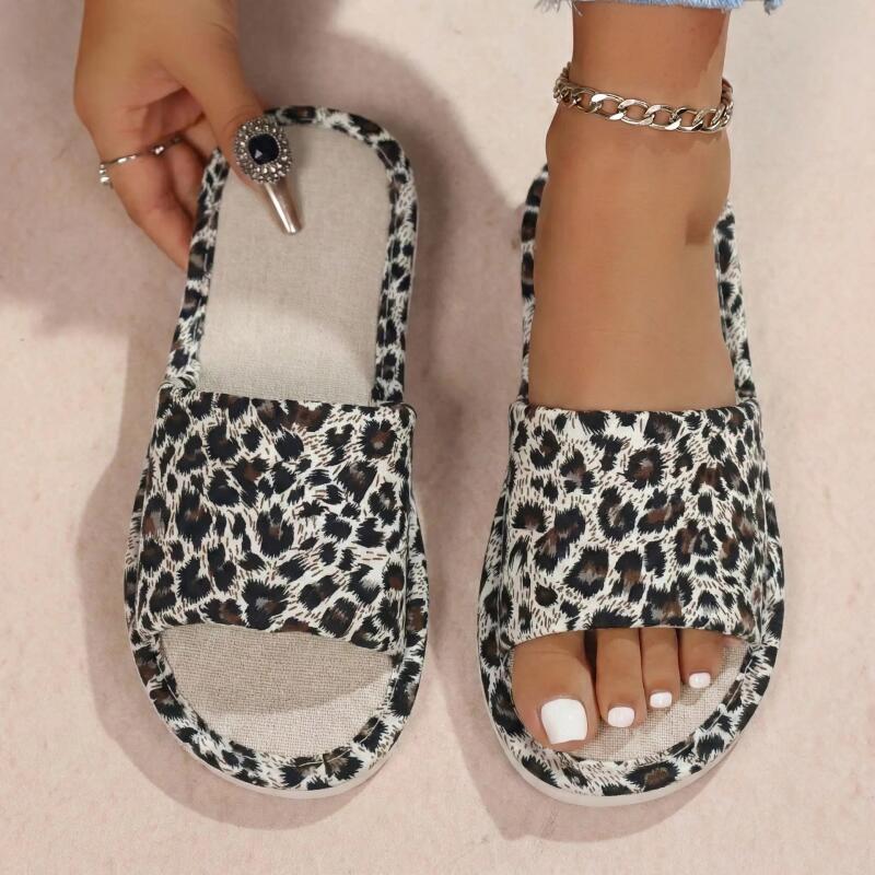 Home Textile - Linen Leopard Women's Slippers House Flats