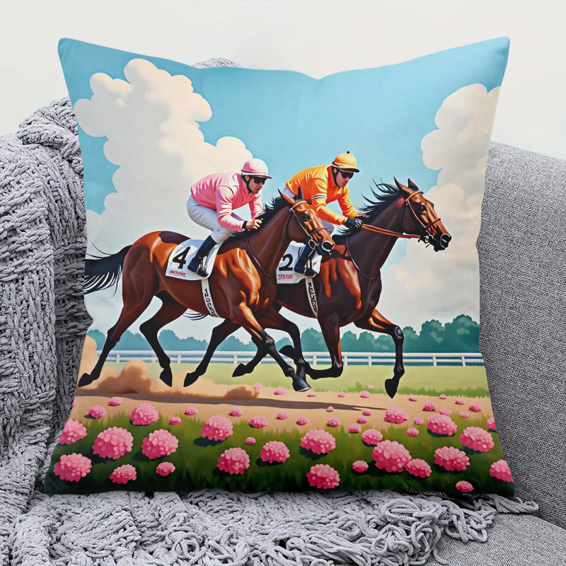 1pc Horse Racing Pillow Cover  - Pillow Insert 18X18 review and price