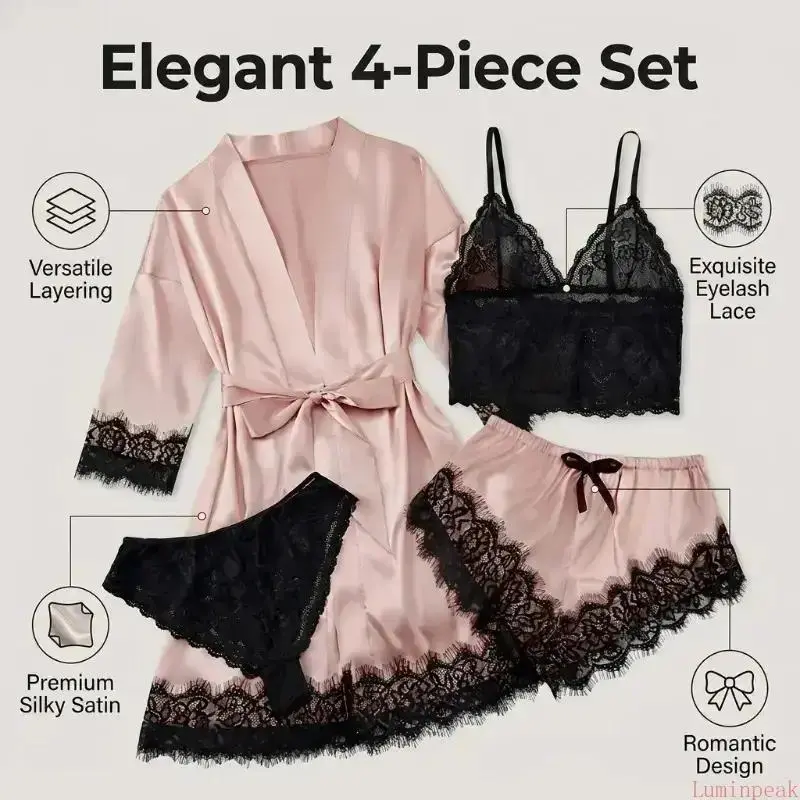 Women's 4-Piece Satin Pajama S - Home Textile review and price